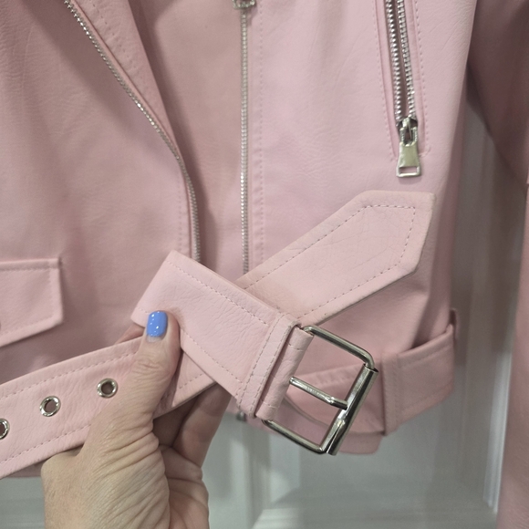 Azalea Wang Plus Rosalita Grommet Pink Faux Leather Moto Jacket Size 1X - Picture 13 of 17